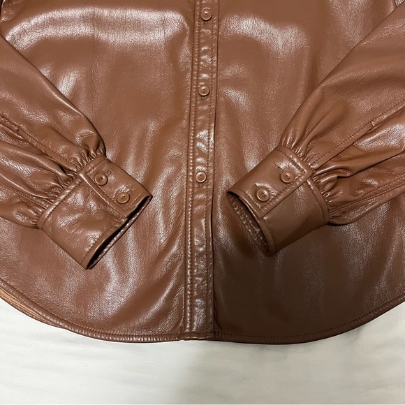 Aritzia Wilfred Mila Faux Leather Puff Sleeve Button Down Shirt Brown sz Small - Picture 8 of 15
